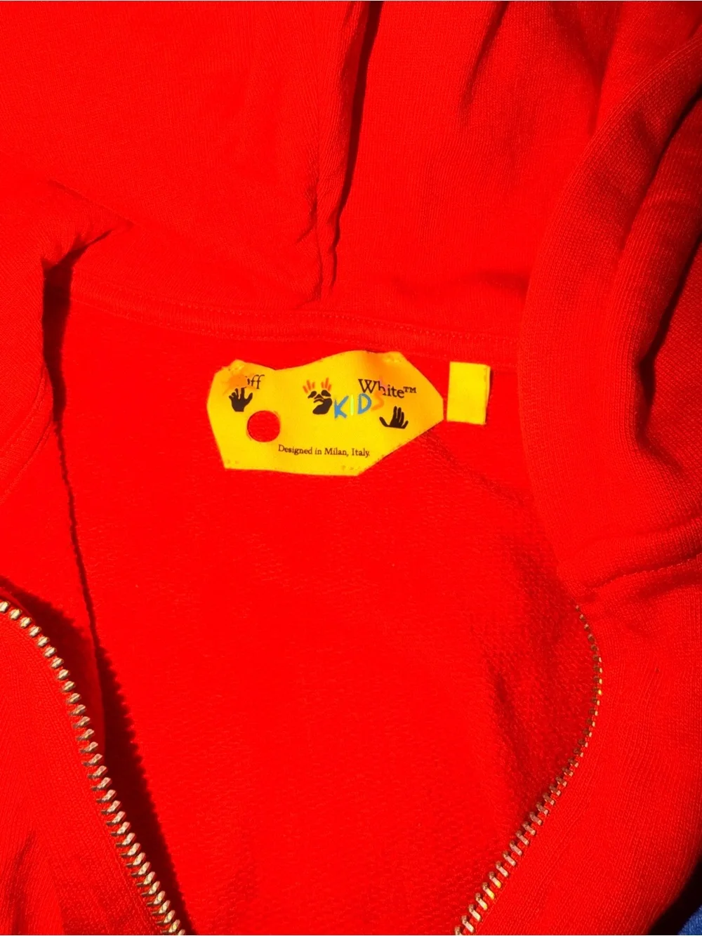 Off-White Kids Red Zip Hoodie Blue Arrows Graphic Size 5T EUC